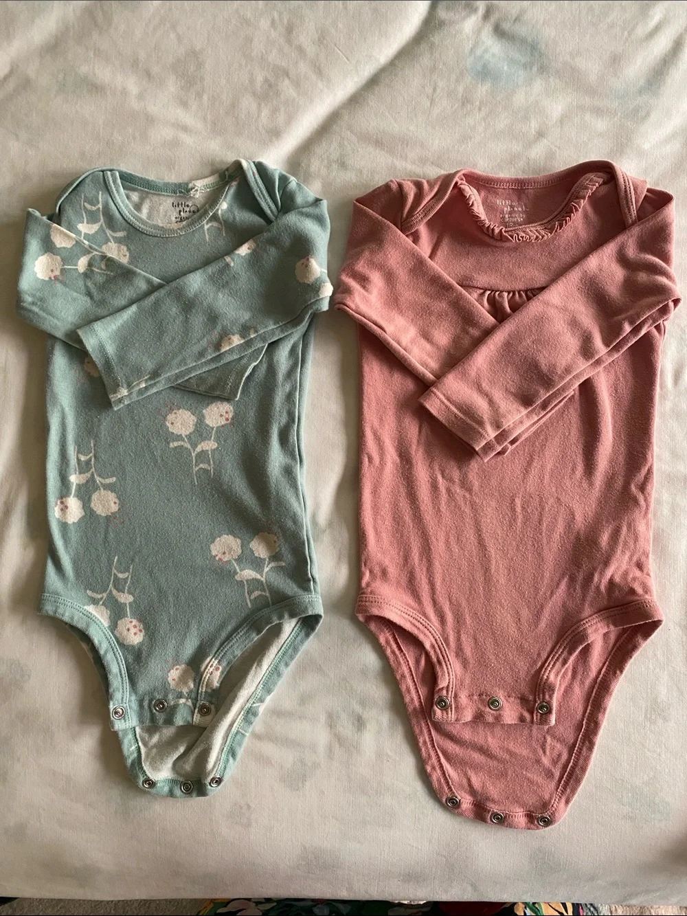 Long-Sleeve Baby Bodysuit Set - Pink & Light Teal Floral